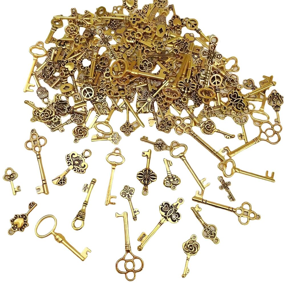 9365 150 Pcs Vintage Skeleton Key Set Charms DIY Gold Pendant Antique Mixed